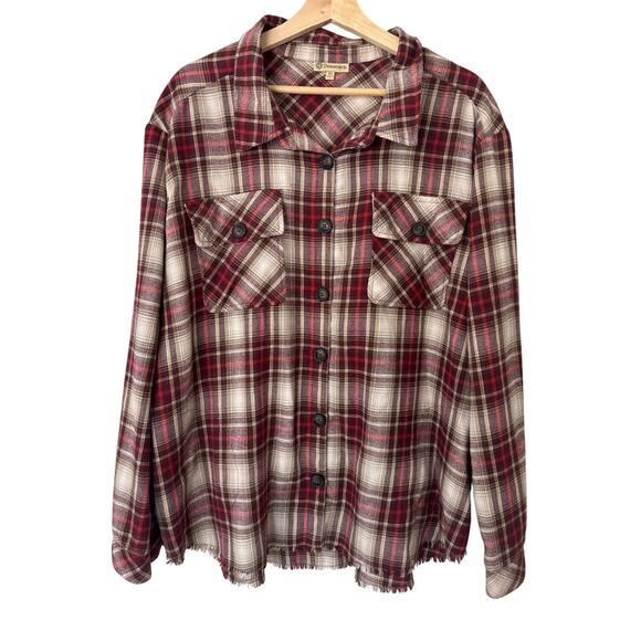 Democracy Tops - Democracy Lightweight Plaid Button Front Long‎ Sleeve Shacket Size XL
